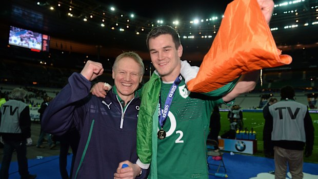 Joe Schmidt and Jonny Sexton following victory at Stade De France.