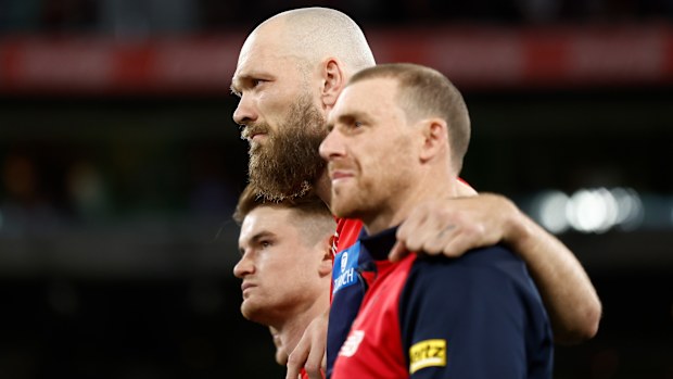 Max Gawn and Simon Goodwin of the Dees.