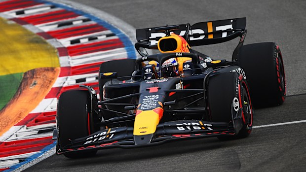 Max Verstappen of the Netherlands driving the (1) Oracle Red Bull Racing RB20 on track during final practice ahead of the F1 Grand Prix of Singapore at Marina Bay Street Circuit on September 21, 2024 in Singapore, Singapore. (Photo by Clive Mason/Getty Images)