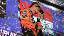 Race winner Oscar Piastri of Australia and McLaren celebrates on the podium during the F1 Grand Prix of Saudi Arabia at Jeddah Corniche Circuit on April 20, 2025 in Jeddah, Saudi Arabia. (Photo by Alex Pantling/Getty Images)