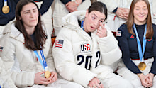 US Olympic gold medal winners Megan Keller, Hilary Knight and Aerin Frankel make an appearance on the NBC Today Show.