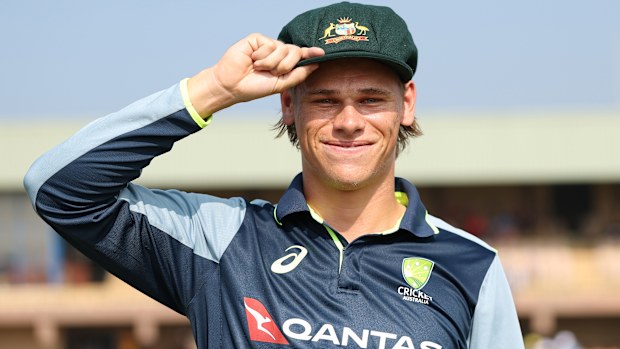 Cooper Connolly after receiving his baggy green in Sri Lanka.