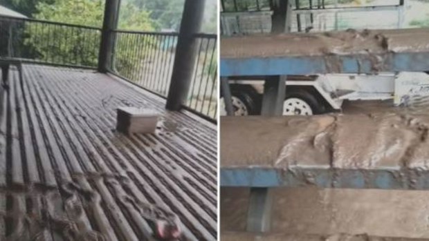 Flood marks on the ceilings of homes have revealed the extent of the emergency. Wujal Wujal deputy mayor Regan Kulka's home among was the properties covered in a thick layer of brown sludge following the flooding. Queensland floods.