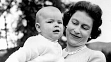 The Queen holding Prince Andrew during an outing in the grounds at Balmoral, Scotland, where the Royal Family are on holiday.   (Photo by PA Images via Getty Images)
