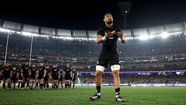 Ardie Savea accepts Australia's boomerang at the MCG.