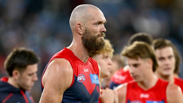 Max Gawn of the Demons looks dejected after losing to the Magpies. 