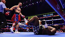 RIYADH, SAUDI ARABIA - FEBRUARY 22: Joseph Parker knocks out Martin Bakole during the WBO Interim World Heavyweight title fight between Martin Bakole and Joseph Parker as part of Beterbiev v Bivol 2: The Last Crescendo at Kingdom Arena on February 22, 2025 in Riyadh, Saudi Arabia. (Photo by Richard Pelham/Getty Images)