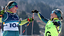 Taryn Dickens and guide Lynn Maree Cullen share a nice moment during the Winter Paralympic Games.