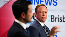 Queensland Premier Steven Miles (right), and Opposition David Crisafulli during their first state election debate at Nine studios in Brisbane, October 3, 2024.  Picture: Dan Peled