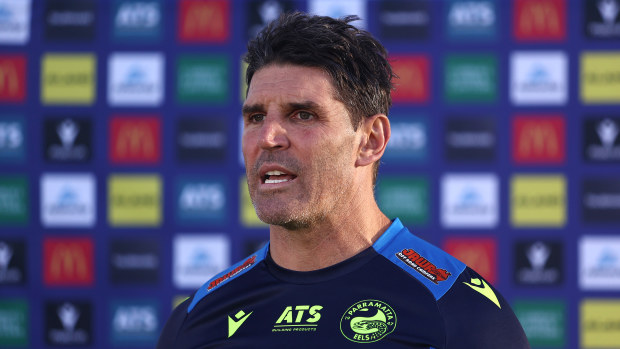 Interim head coach of Parramatta Trent Barrett speaks to the media.