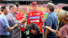 Dolphins coach Wayne Bennett talks to the media at Suncorp Stadium.