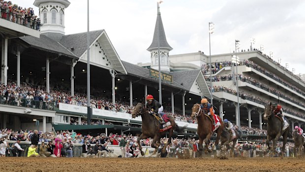 Golden Tempo ridden by Jose Ortiz wins the Kentucky Derby at Churchill Downs Race Track.