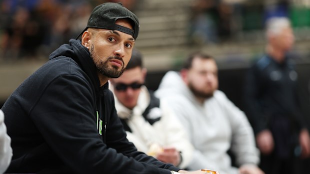 Nick Kyrgios is spotted watching the NBL Blitz match between the South East Melbourne Phoenix and the New Zealand Breakers.