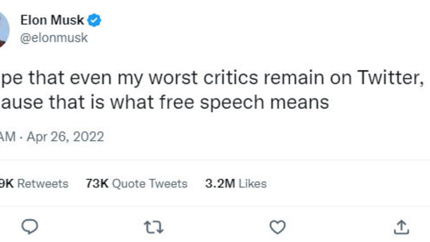 An Elon Musk tweet saying he hoped his worst critics remain on Twitter
