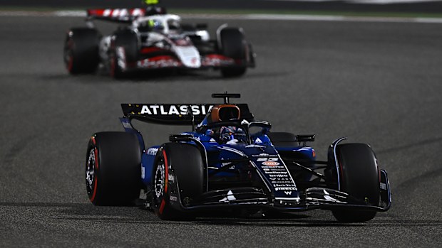 Alexander Albon of Thailand driving the (23) Williams FW47 Mercedes leads Oliver Bearman of Great Britain driving the (87) Haas F1 VF-25 Ferrari on track during the F1 Grand Prix of Bahrain at Bahrain International Circuit on April 13, 2025 in Bahrain, Bahrain. (Photo by Rudy Carezzevoli/Getty Images)