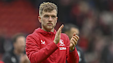 Riley McGree of Middlesbrough applauds the fans' support at the end of the Sky Bet Championship Play-Off Semi-Final 1st Leg between Middlesbrough and Southampton at the Riverside Stadium, Middlesbrough, on May 8, 2026. (Photo by Trevor Wilkinson/MI News/NurPhoto)