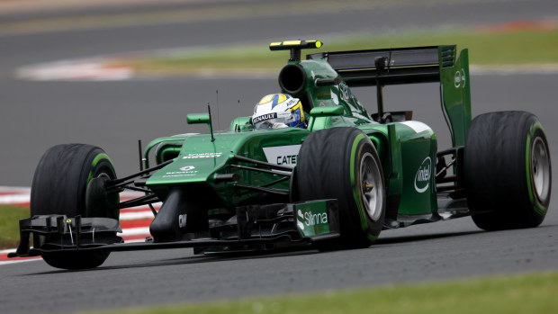 The Caterham of Marcus Ericsson during qualifying for the British Grand Prix in 2014.