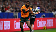 Marika Koroibete of Australia catches the ball.