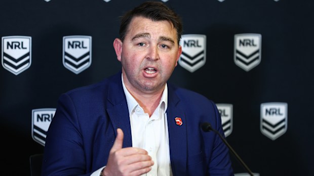 Dolphins CEO Terry Reader speaks to media during a NRL media opportunity at Rugby League Central on September 02, 2022 in Sydney, Australia. (Photo by Mark Metcalfe/Getty Images)