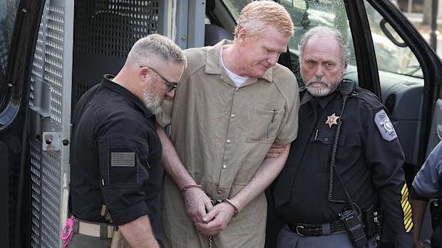 Alex Murdaugh is led to the Colleton County Courthouse by sheriff's deputies for sentencing Friday, March 3, 2023 in Walterboro, S.C., after being convicted of two counts of murder in the June 7, 2021, shooting deaths of Murdaugh's wife and son 