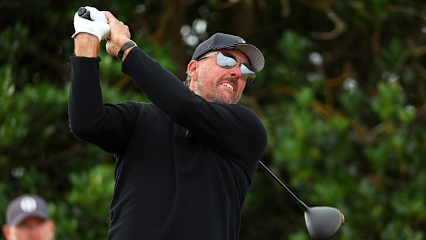 Phil Mickelson tees off the third hole during day one of The Open at St Andrews.