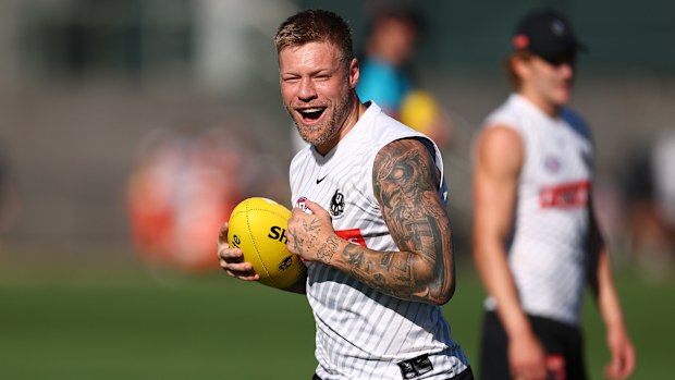 Jordan De Goey during a Collingwood Magpies training session.
