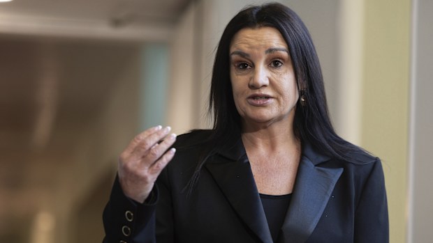 Senator Jacqui Lambie addresses the media
