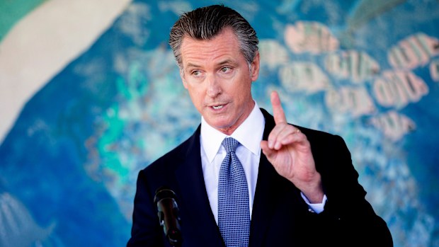 California Gov Gavin Newsom speaks during a news conference 