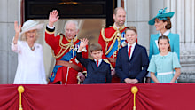 LONDON, ENGLAND - JUNE 14: Queen Camilla, King Charles III, Prince Louis of Wales, Prince William, Prince of Wales, Prince George of Wales, Catherine, Princess of Wales and Princess Charlotte of Wales wave from the balcony at Buckingham Palace during Trooping The Colour 2025 on June 14, 2025 in London, England. Trooping The Colour is a ceremonial parade celebrating the official birthday of the British Monarch. The event features over 1,400 soldiers and officers, accompanied by 200 horses. More t