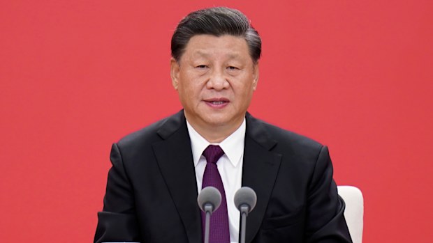 In this photo released by China's Xinhua News Agency, Chinese President Xi Jinping speaks during an event to commemorate the 40th anniversary of the establishment of the Shenzhen Special Economic Zone in Shenzhen in southern China's Guangdong Province, Wednesday, Oct. 14, 2020. President Xi Jinping promised Wednesday new steps to back development of China's biggest tech center, Shenzhen, amid a feud with Washington that has disrupted access to U.S. technology and is fueling ambitions to create C