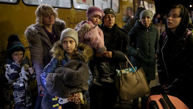 Internally displaced people from Mariupol and nearby towns arrive in Zaporizhzhia in Ukraine. 