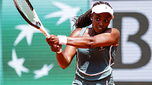 Sloane Stephens of the USA plays a backhand against Karolina Pliskova of Czech.