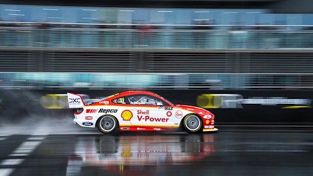 Anton de Pasquale driver of the #11 Shell V-Power Racing Ford Mustang during race 3 of the OTR Supersprint round of the 2022 Supercars Championship Season at The Bend on July 31, 2022 in Tailem Bend, Australia. (Photo by Daniel Kalisz/Getty Images)