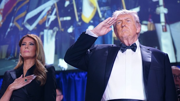 First Lady Melania Trump and U.S. President Donald Trump attend of the annual White House Correspondents Association Dinner April 25, 2026 in Washington, DC. The president is making his first appearance at the event which he has shunned in the past. 