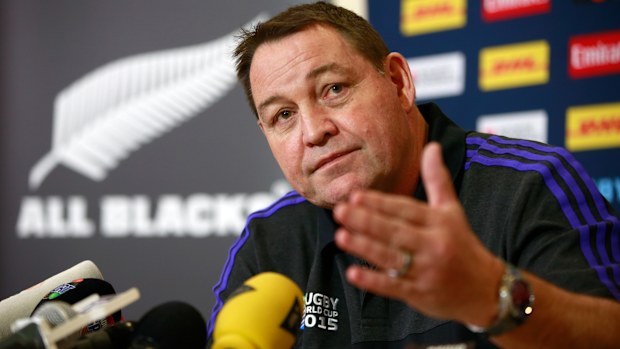 Steve Hansen during an All Blacks media session in London.
