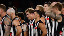 ADELAIDE, AUSTRALIA - APRIL 10: Nick Daicos of the Magpies looks dejected after a loss during the 2026 AFL Round 05 match between the Collingwood Magpies and the Fremantle Dockers at Adelaide Oval on April 10, 2026 in Adelaide, Australia. (Photo by Michael Willson/AFL Photos via Getty Images)
