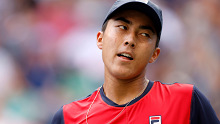 Rinky Hijikata of Australia reacts against Frances Tiafoe of the United States during their men's fourth round match on day seven of the 2023 US Open.