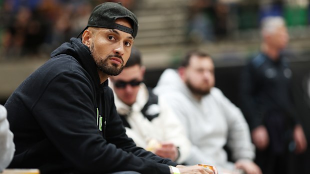 Nick Kyrgios is spotted watching the NBL Blitz match between the South East Melbourne Phoenix and the New Zealand Breakers.