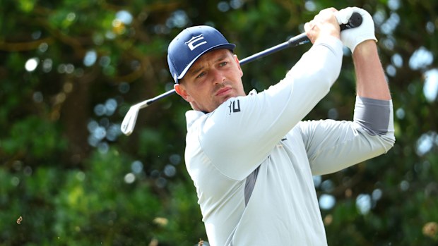 Bryson Dechambeau of The United States tees off the 3rd during a practice round prior to The 150th Open at St Andrews Old Course on July 13, 2022 in St Andrews, Scotland. (Photo by Andrew Redington/Getty Images)