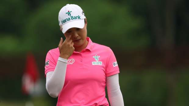 Minjee Lee of Australia reacts during the final round of the U.S. Women's Open Presented by Ally at Lancaster Country Club on June 02, 2024 in Lancaster, Pennsylvania. (Photo by Patrick Smith/Getty Images)