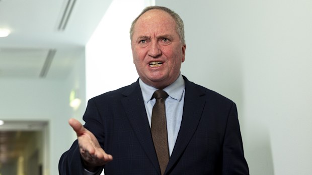 Member for New England Barnaby Joyce speaks to the media about Net Zero at Parliament House in Canberra on July 23, 2025. fedpol Photo: Dominic Lorrimer