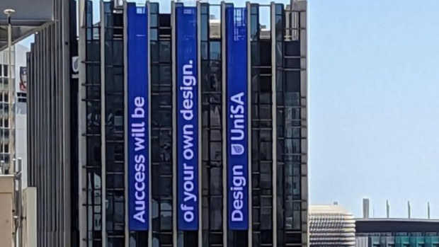 There was an awkward error for the University of South Australia, as it promoted the quality of its studies in design, with a design fail on a banner.A giant typo ruins the word success, which appears to be spelled with an 'A' instead of an 'S' on the side of its Adelaide building.
