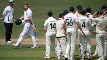 Jonny Bairstow of England walks off the pitch after being stumped by Alex Carey during the fifth day of the Ashes Test match at Lord's.