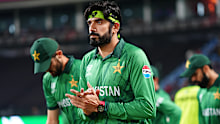 Usman Tariq of Pakistan looks on during the ICC Men's T20 World Cup India & Sri Lanka 2026 Super 8 match between Sri Lanka and Pakistan at Pallekele Cricket Stadium on February 28, 2026 in Kandy, Sri Lanka. (Photo by Sameera Peiris-ICC/ICC via Getty Images)
