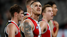 MELBOURNE, AUSTRALIA - APRIL 28: Tim Membrey of the Saints looks dejected after a loss during the 2023 AFL Round 07 match between the St Kilda Saints and the Port Adelaide Power at Marvel Stadium on April 28, 2023 in Melbourne, Australia. (Photo by Michael Wilson/AFL Photos)