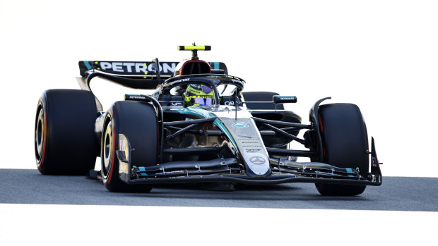 Lewis Hamilton of Great Britain driving the (44) Mercedes AMG Petronas F1 Team W15 on track during practice ahead of the F1 Grand Prix of Spain at Circuit de Barcelona-Catalunya on June 21, 2024 in Barcelona, Spain. (Photo by Chris Graythen/Getty Images)