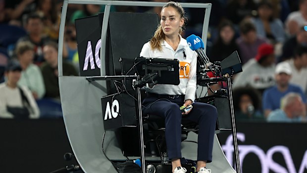 Chair umpire Marijana Veljovic looks on during the 2023 Australian Open.