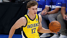 Johnny Furphy of the Indiana Pacers drives to the basket against the Oklahoma City Thunder.