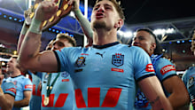 Zac Lomax celebrates Origin victory.