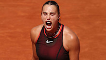 Aryna Sabalenka reacts on her way to victory over Daria Kasatkina of Australia.